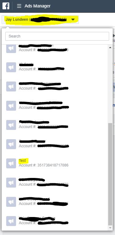 Ad account dropdown menu