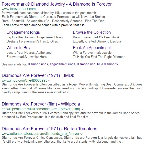 SERP page that shows SEO writers the problem with pop references