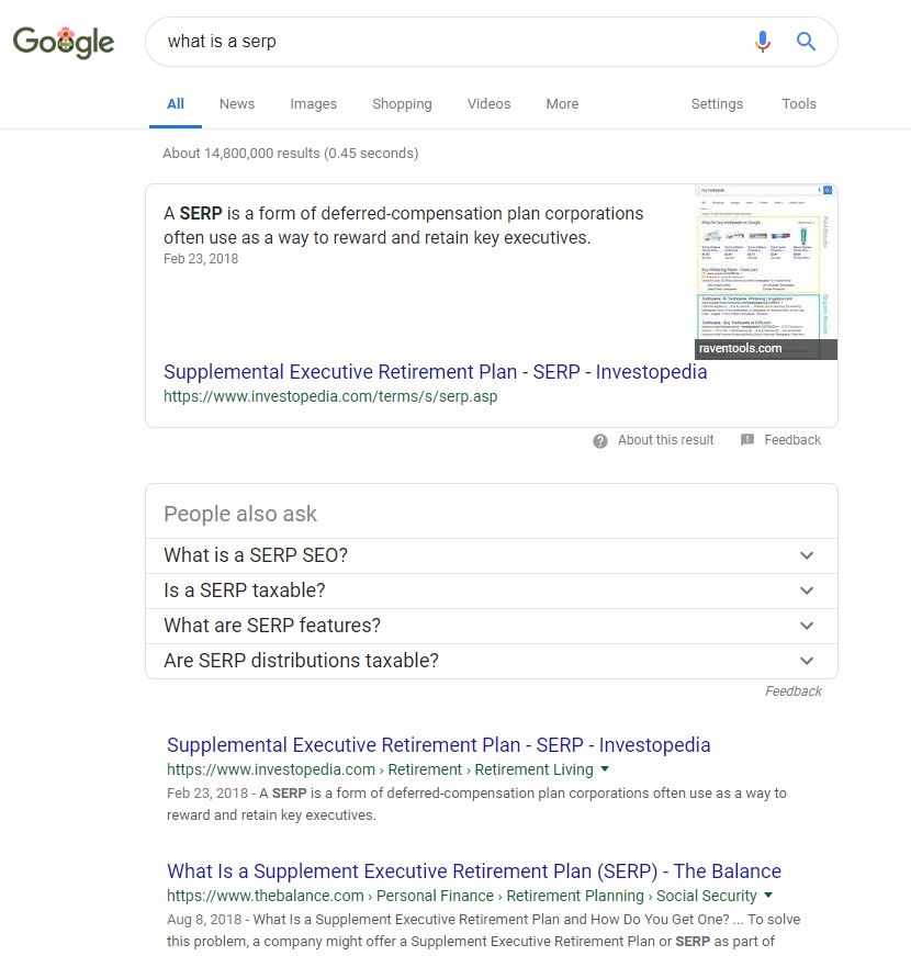 SEO Checklist for writers SERP page for serp