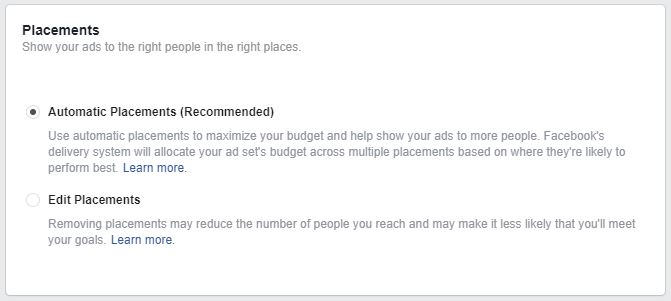 Facebook Placement Selection: Automatic Placements vs Edit Placements