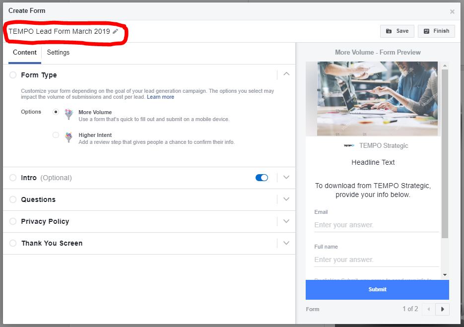 Facebook Lead Form Name