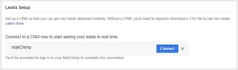Facebook Leads CRM Connection Set up