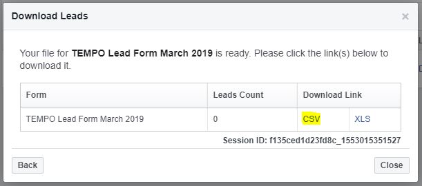 Facebook Lead Form CSV vs XLS download