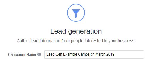 Facebook lead generation campaign name